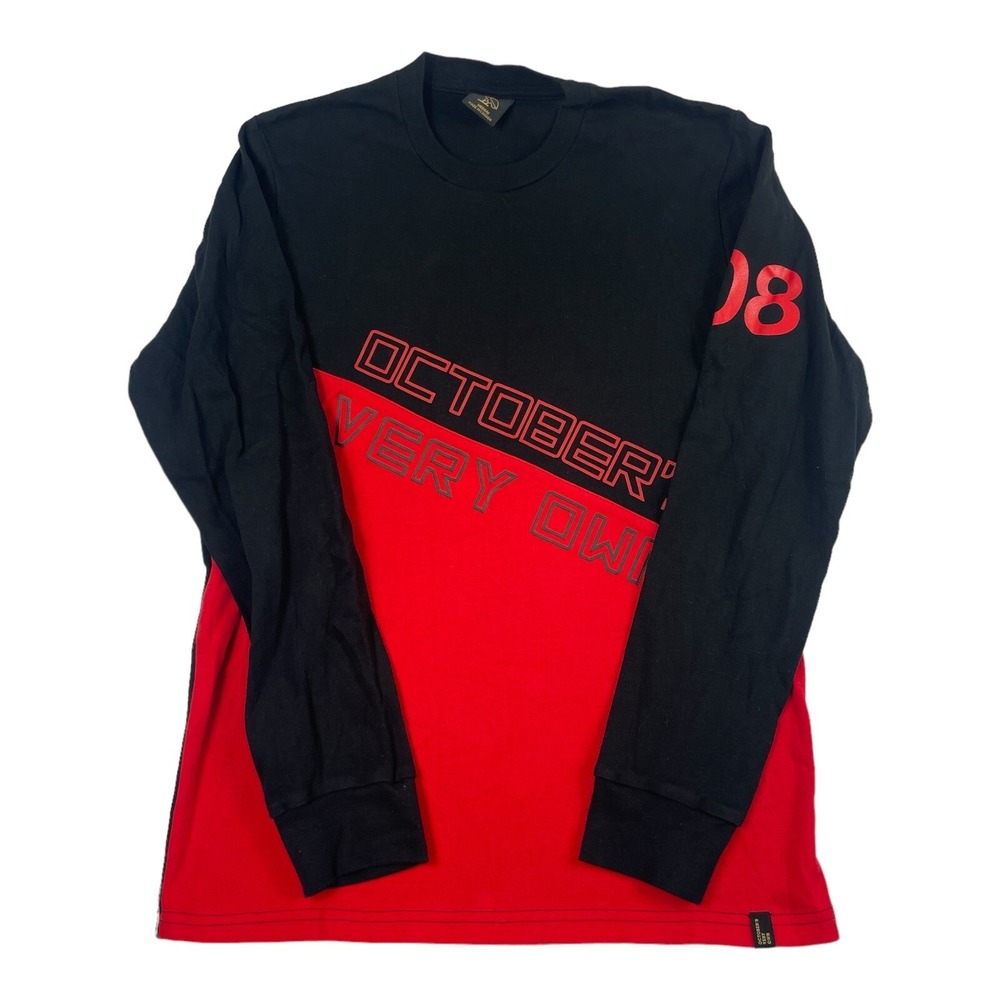 OVO October's Very Own Red Black Crewneck Long Sleeve Shirt Mens Medium